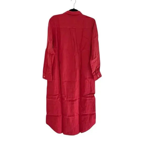 Frank & Eileen Rory Maxi Shirtdress Washed Italian Linen Summer Red Size Large - Picture 11 of 14